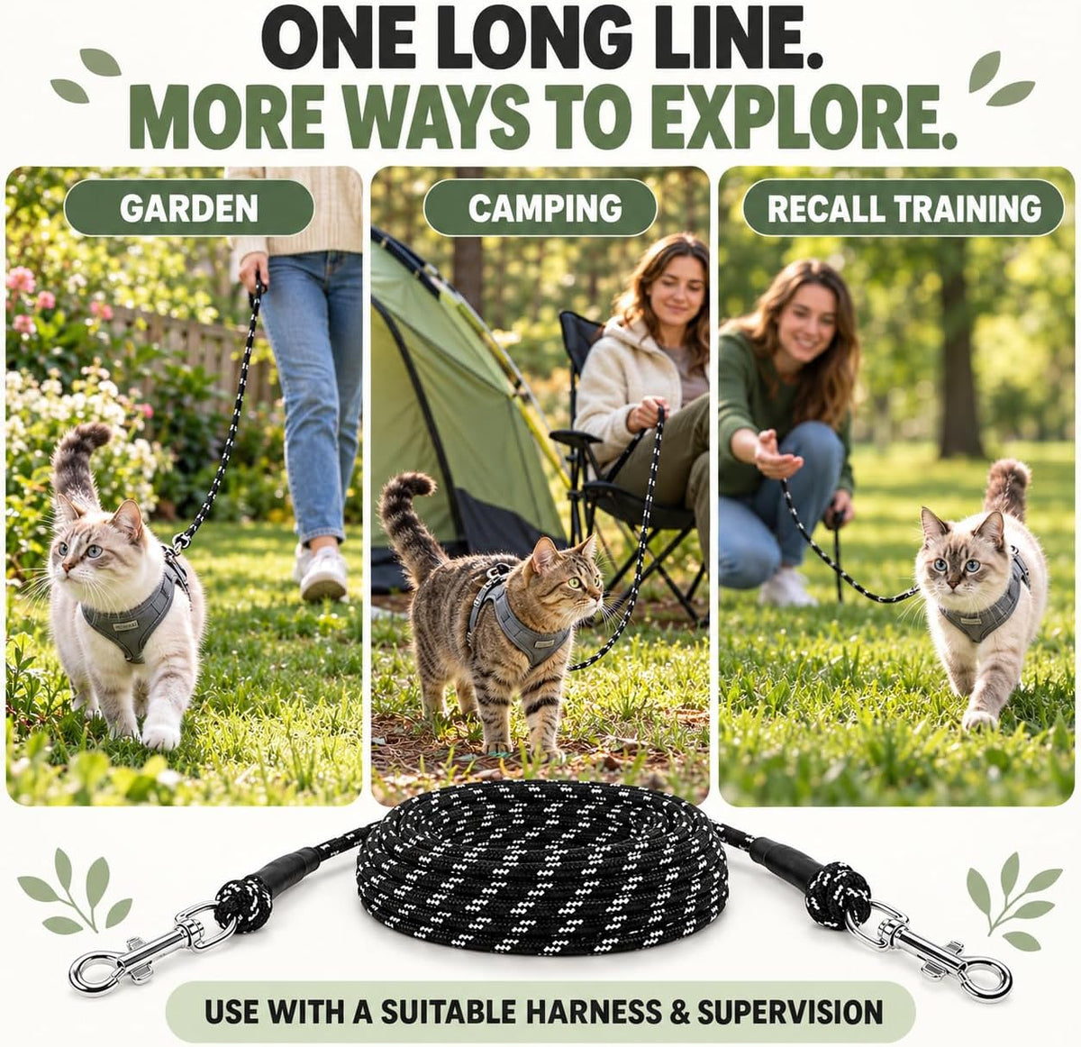 Extra Long Cat Leash for Yard, Lightweight Outdoor Cat Leash Long Light Extension, Long Thin Lead for Rabbits, Kitten, P