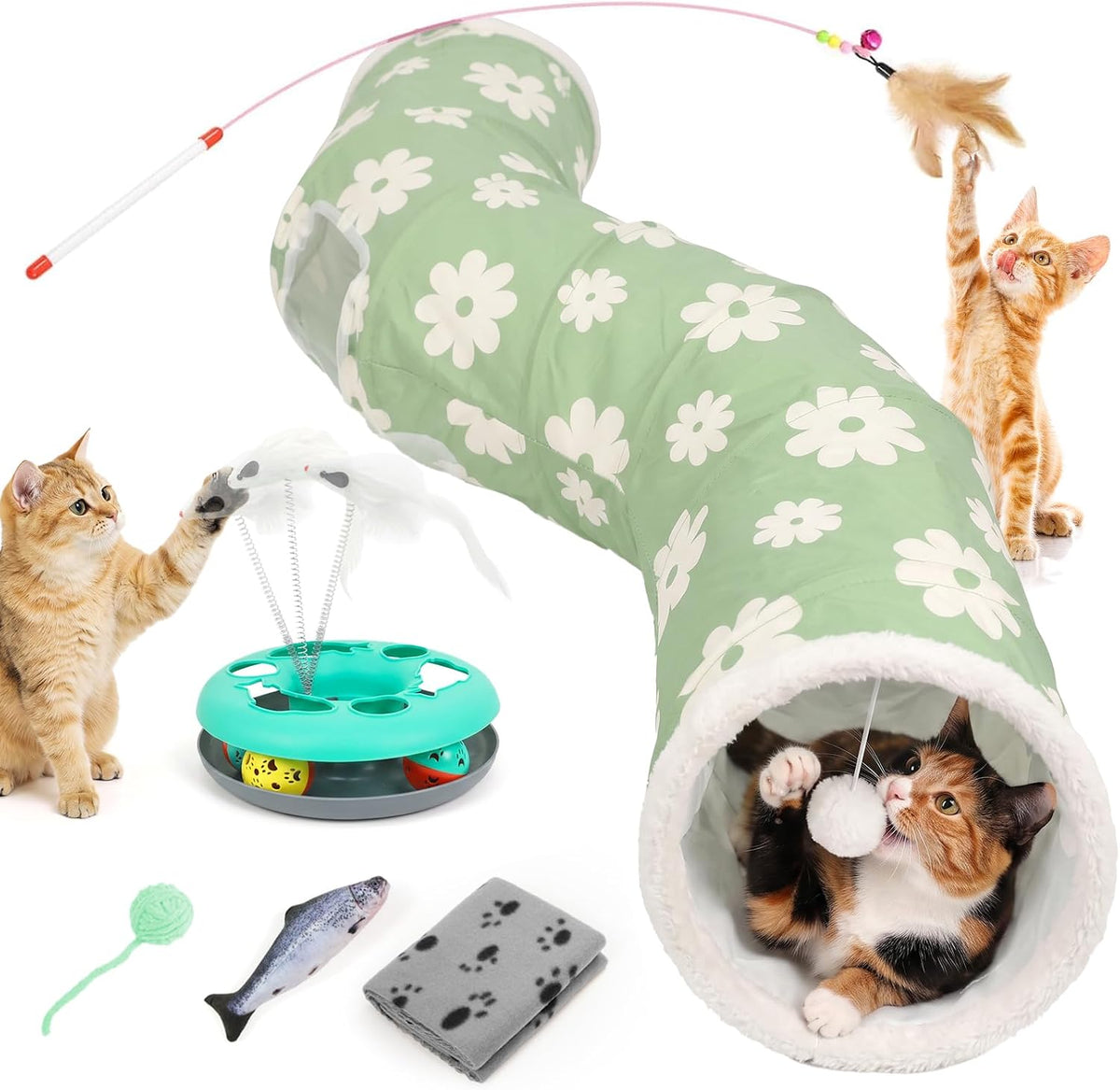 Cat Tunnels for Indoor Cats, 6-in-1 Interactive Cat Tunnel Toys for Kitten