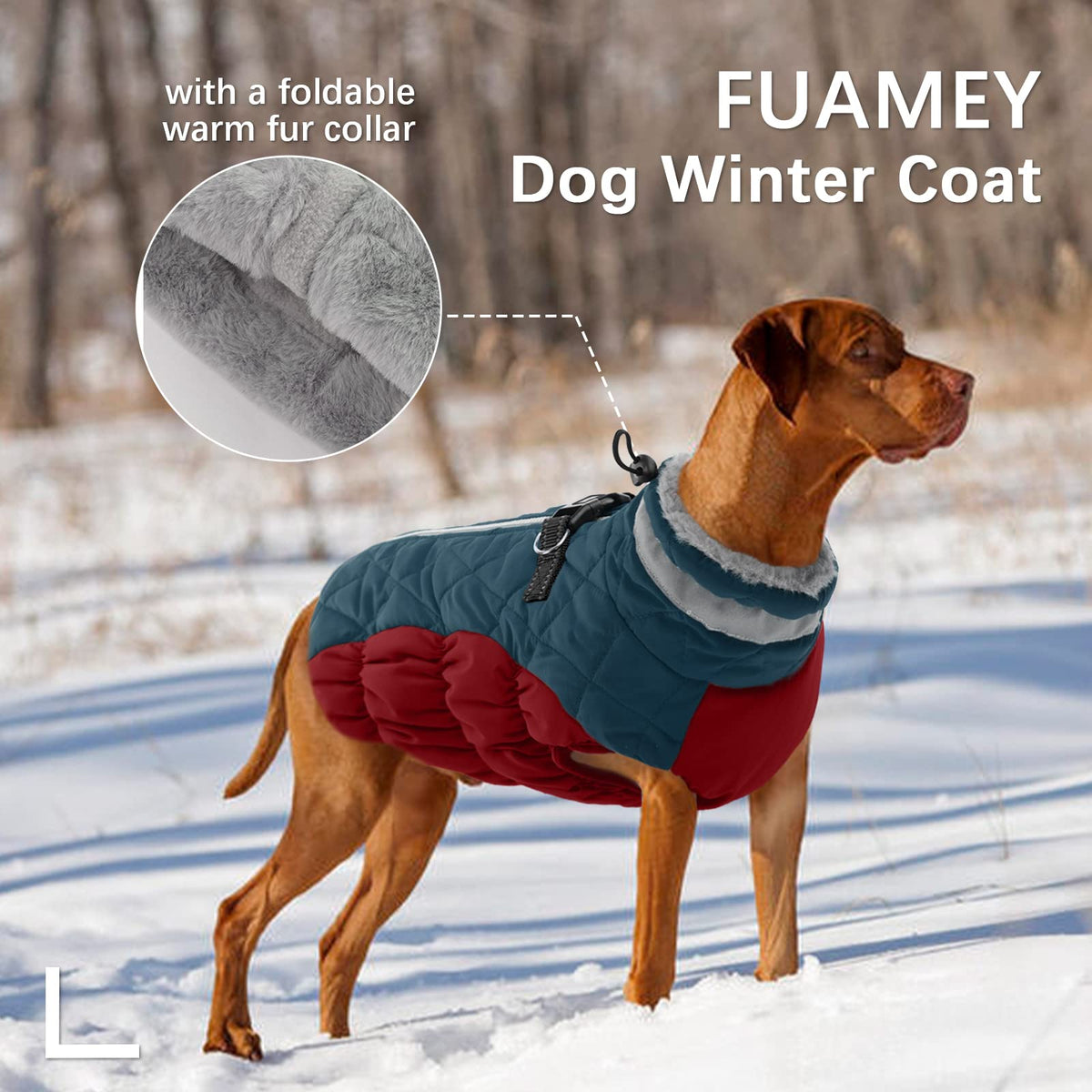 FUAMEY Dog Coat for Medium Dogs, Fleece Dog Winter Jacket with Harness
