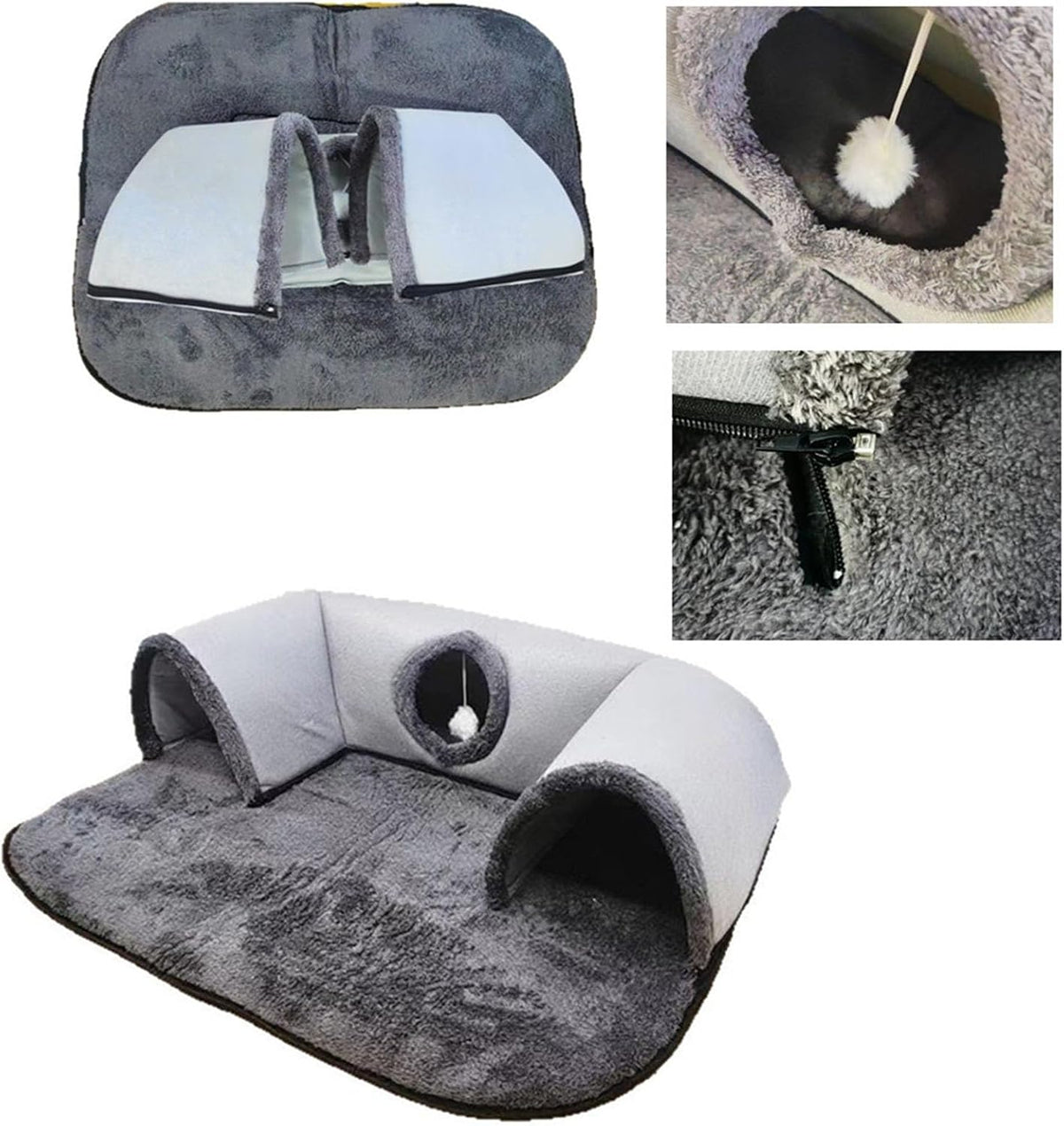 U Shape Cats Play Tunnel with Polyester Fabric, Foldable, S