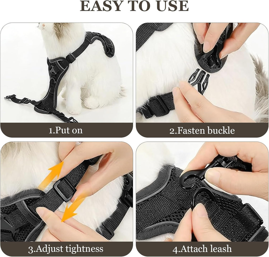 shudyear Cat Chest Harness and Leash Set Adjustable Anti-Escape Soft Mesh Cat Vest for Walking Outdoor(Blcak, M)