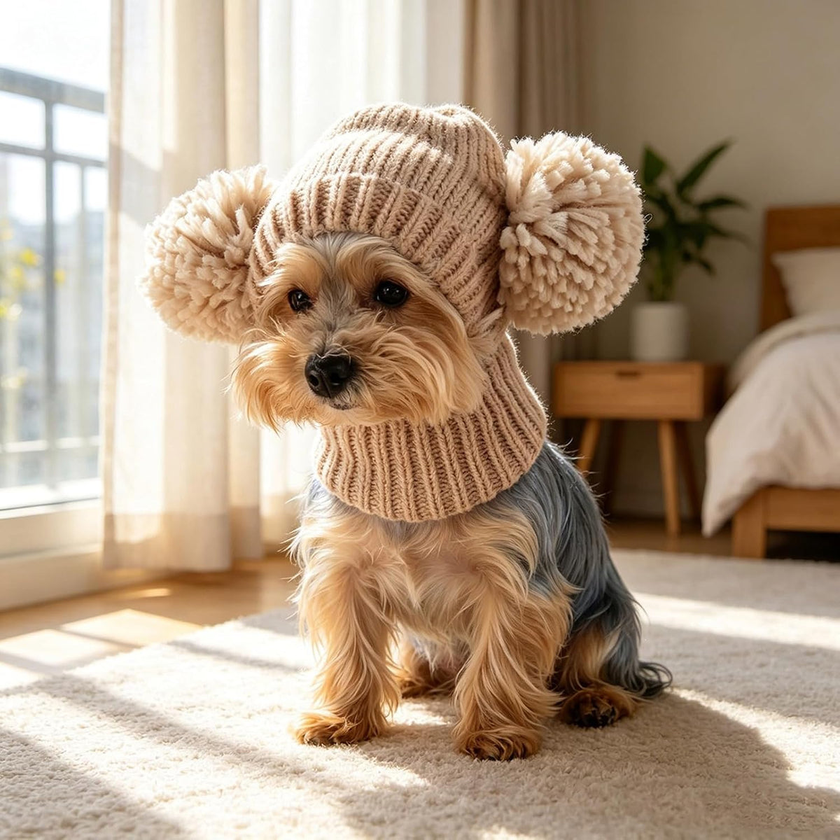 Pet Hat with Integrated Neck Cover for Small Dog, Coffee S