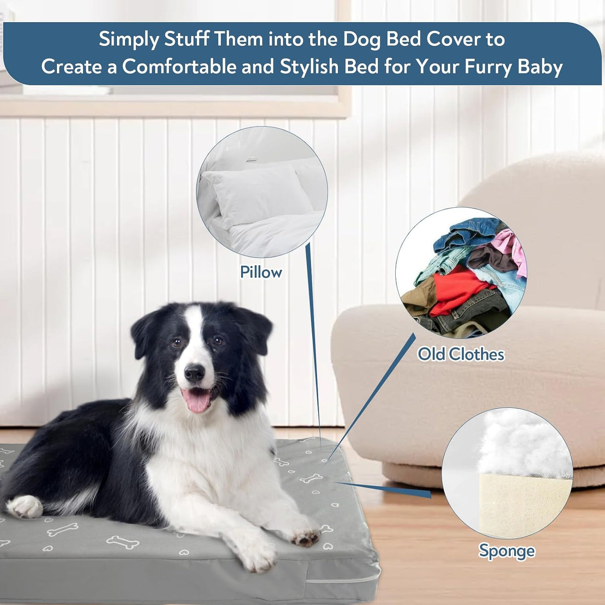 Waterproof Dog Bed Cover, Grey Bone Print 27 x 36 x 4 Inch, Cover Only