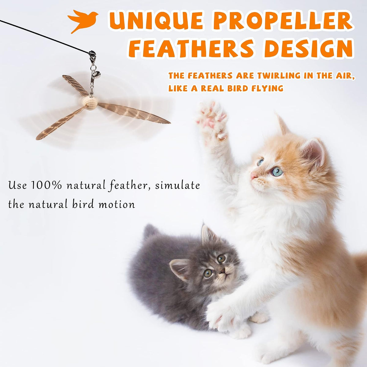 JXFUKAL Cat Wand Toys, Interactive Cat Toys with 3 Feather Refills, 29'' Flexible Steel Wire, Sturdy Wood Handle & Bell 