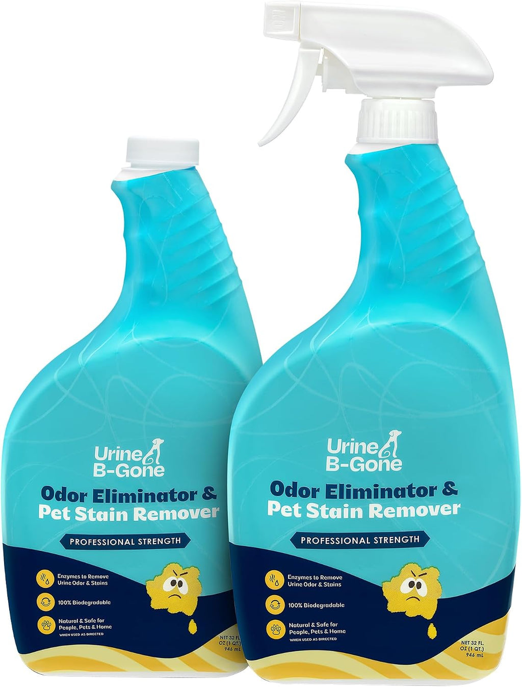 Urine B-Gone, Professional Enzyme Odor Eliminator & Pet Stain Remover, Human, Cat & Dog Urine Cleaner, Effective on Laun