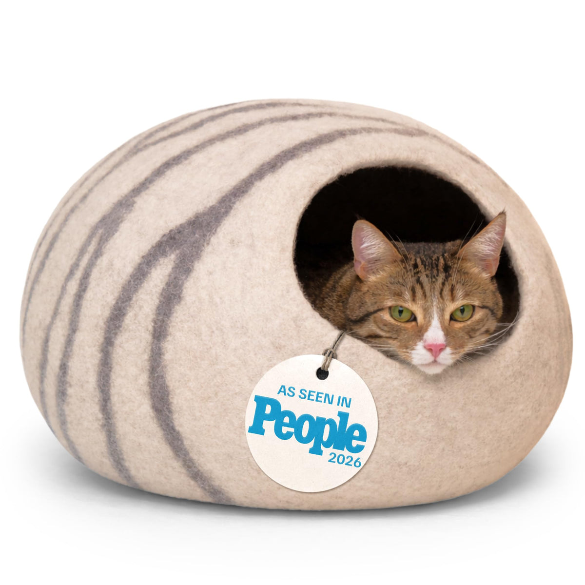 Cat Cave – Natural Wool – Self-Warming Hideaway for Indoor Cats & Kittens