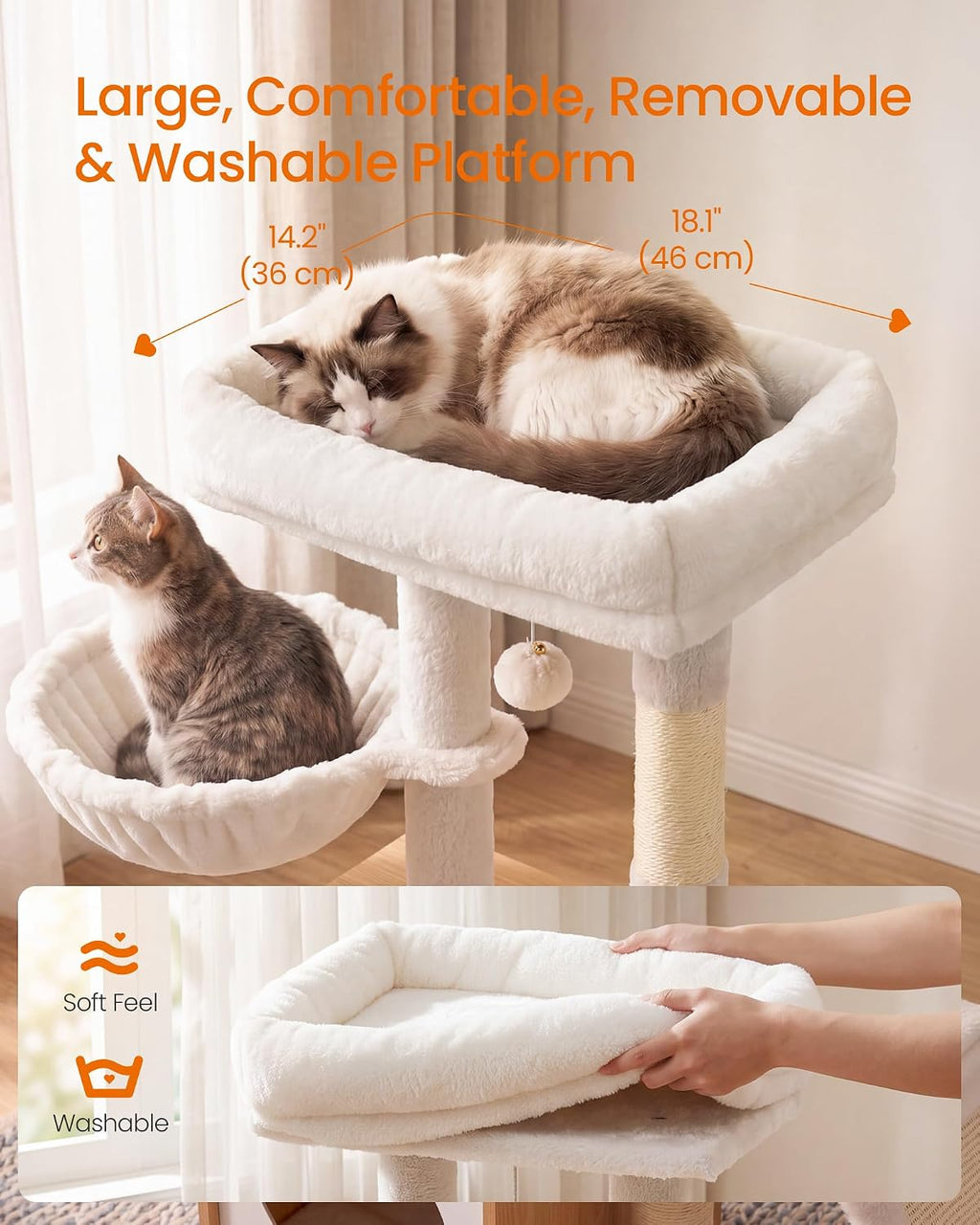 Feandrea Cat Tree, 3-Tier Cat Tower with Scratching Post and Wood Condo