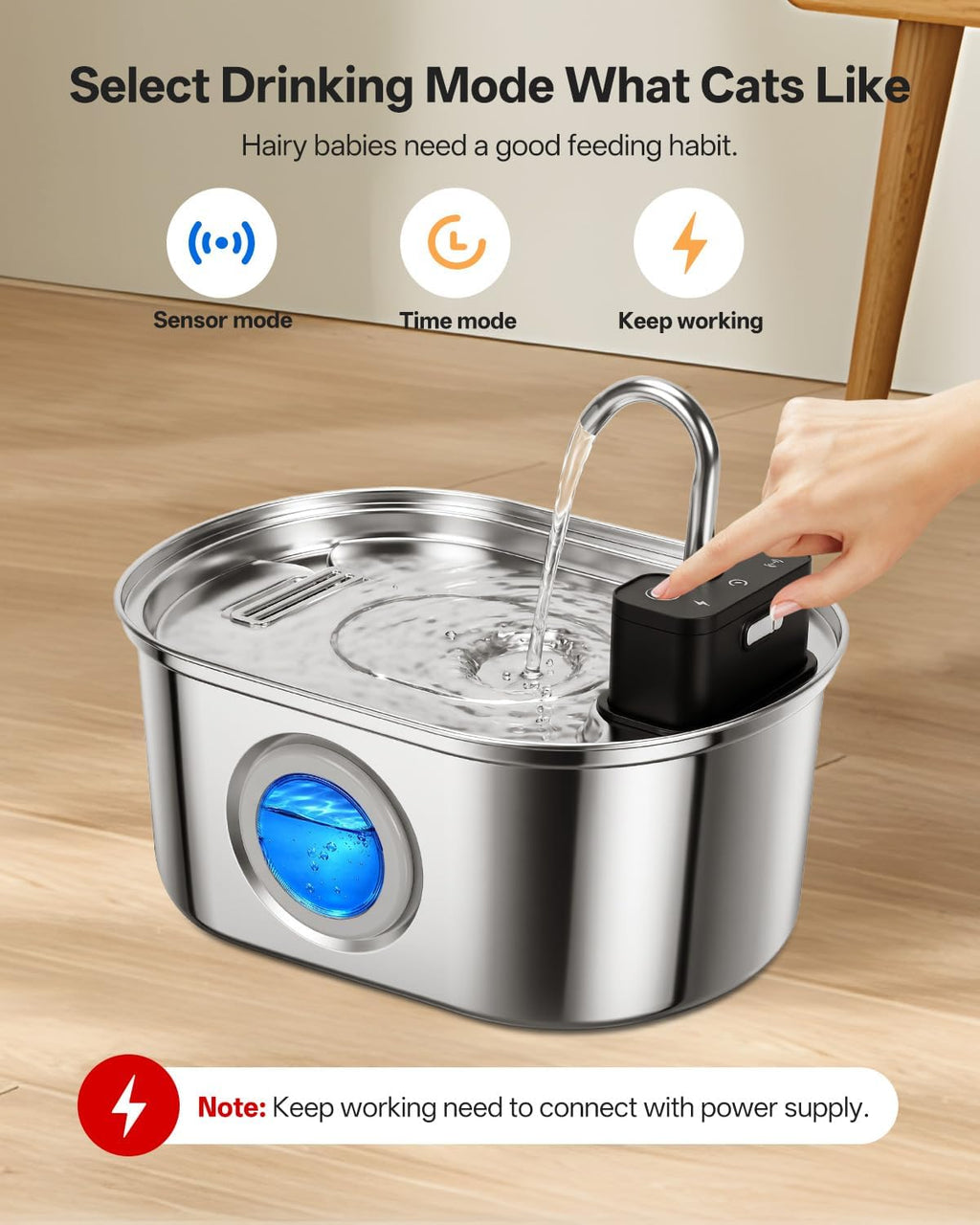 Wireless-Stainless Steel Cat Water Fountain-108oz/3.2L Pet Fountain Rechargeable & Cordless Design, Ultra-Quiet Pump-Eas