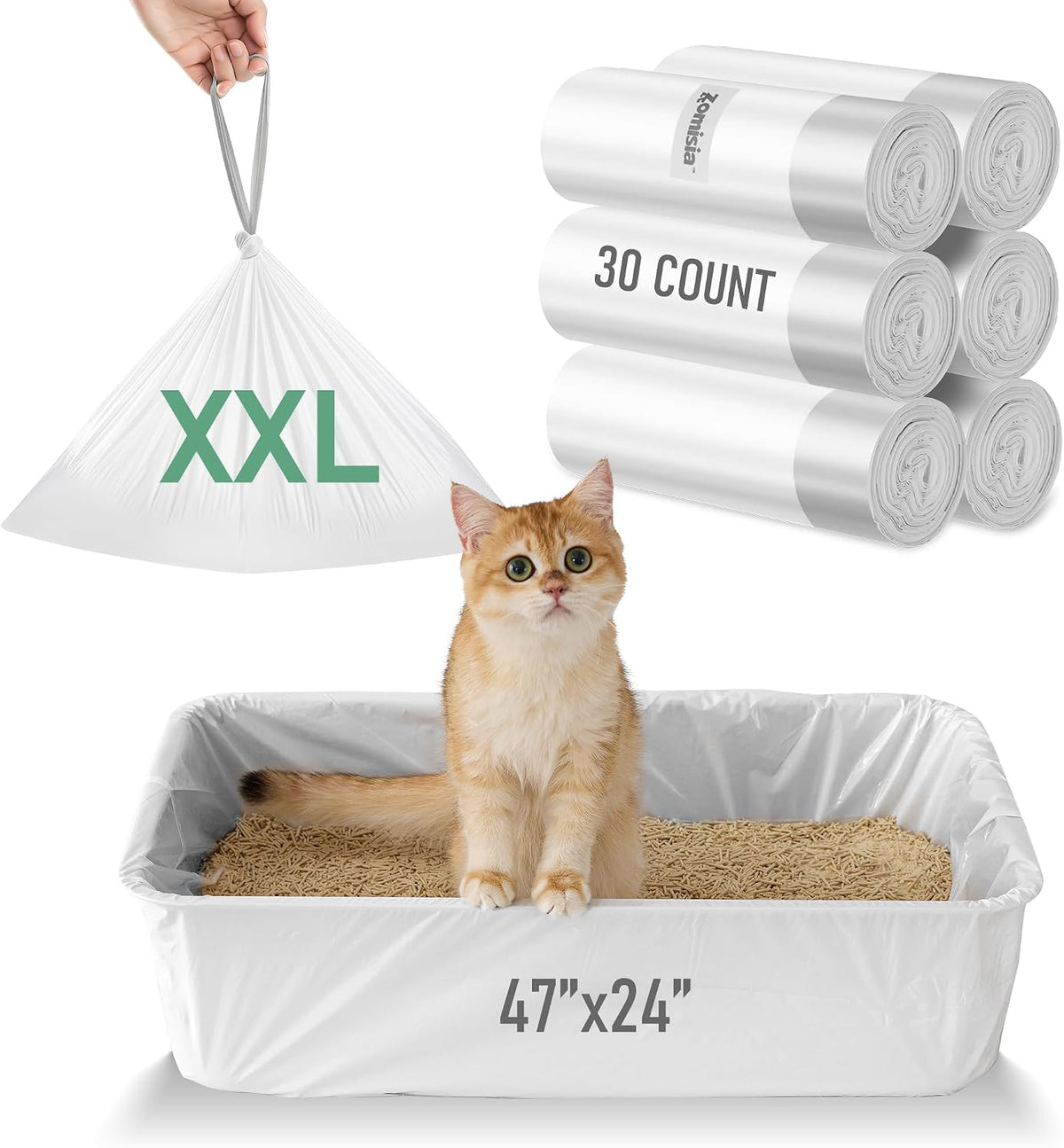 Cat Litter Box Liner XXL - 15 Count 47" x 24" Jumbo Litter Bags