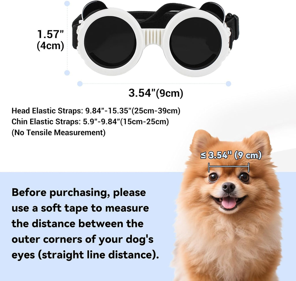 Dog Goggles for Small Breed UV/Wind/Dust Protection Puppy Sunglasses with Adjustable Strap - White