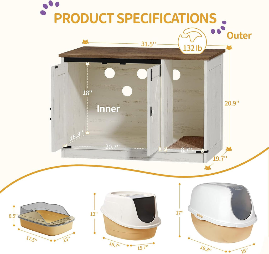 Hzuaneri Cat Litter Box Enclosure, Hidden Litter Box Cabinet Furniture
