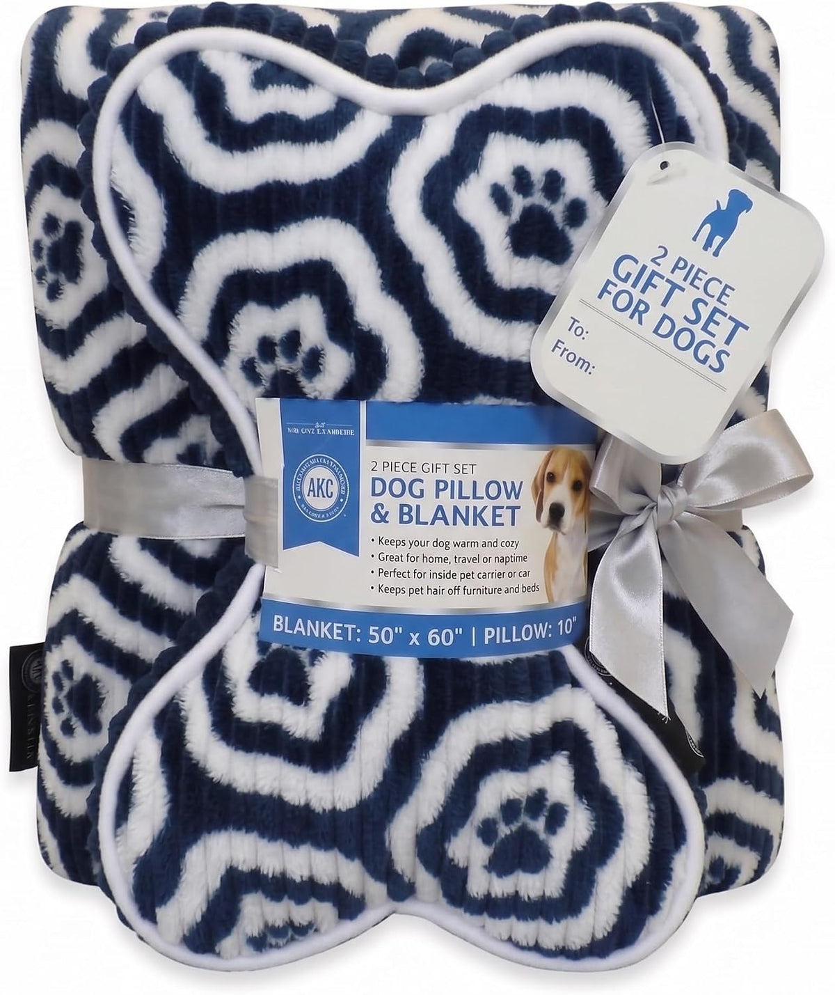 American Kennel Club 60''x50'' Pet Blanket & 10'' Pillow Set, Warm Plush Blanket for Dogs & Cats - Paw Print - Brown