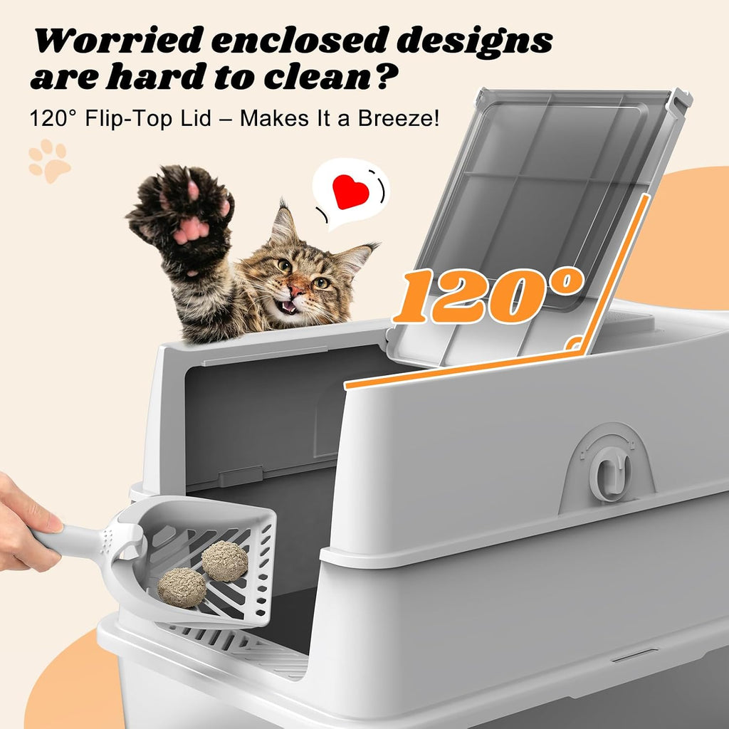 Stainless Steel Litter Box with Lid | XL Enclosed Covered Cat Litter Box