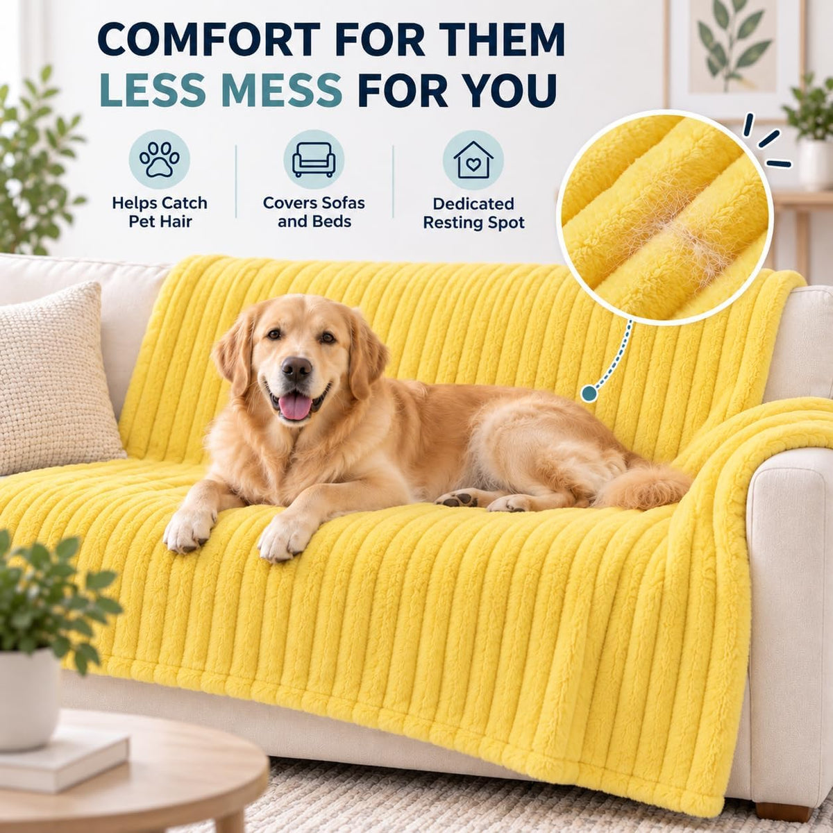 Emotional Support Blanket for Dogs, Yellow Dog Blanket for Dogs Calming Security Pet Blanket, Machine Washable for Sofa,