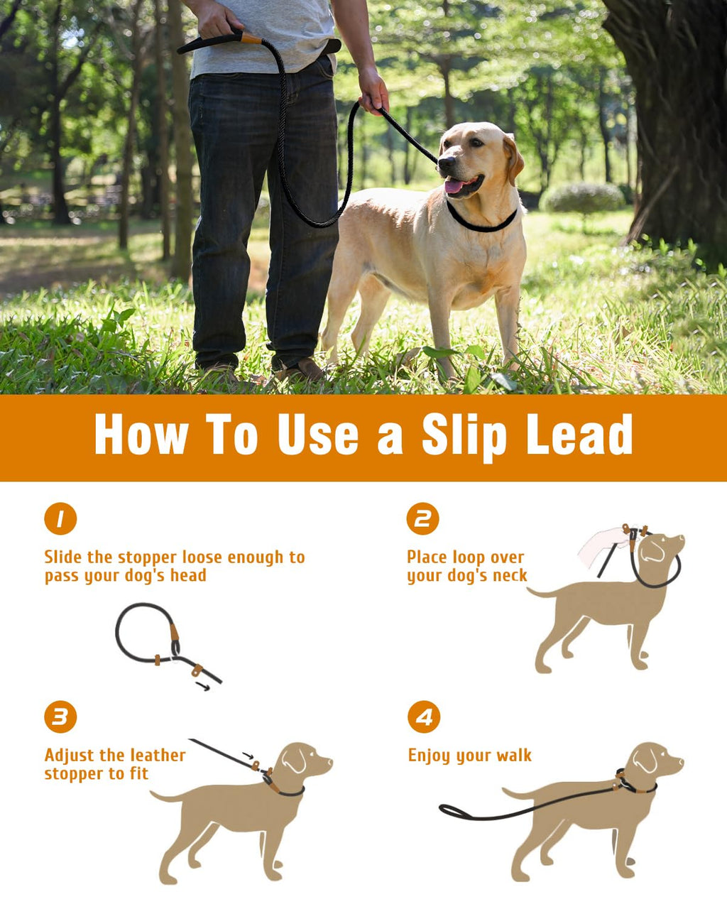 Dog Leash Slip Lead Braided Rope Pet Training Loop Leashes 5ft 6ft 8ft