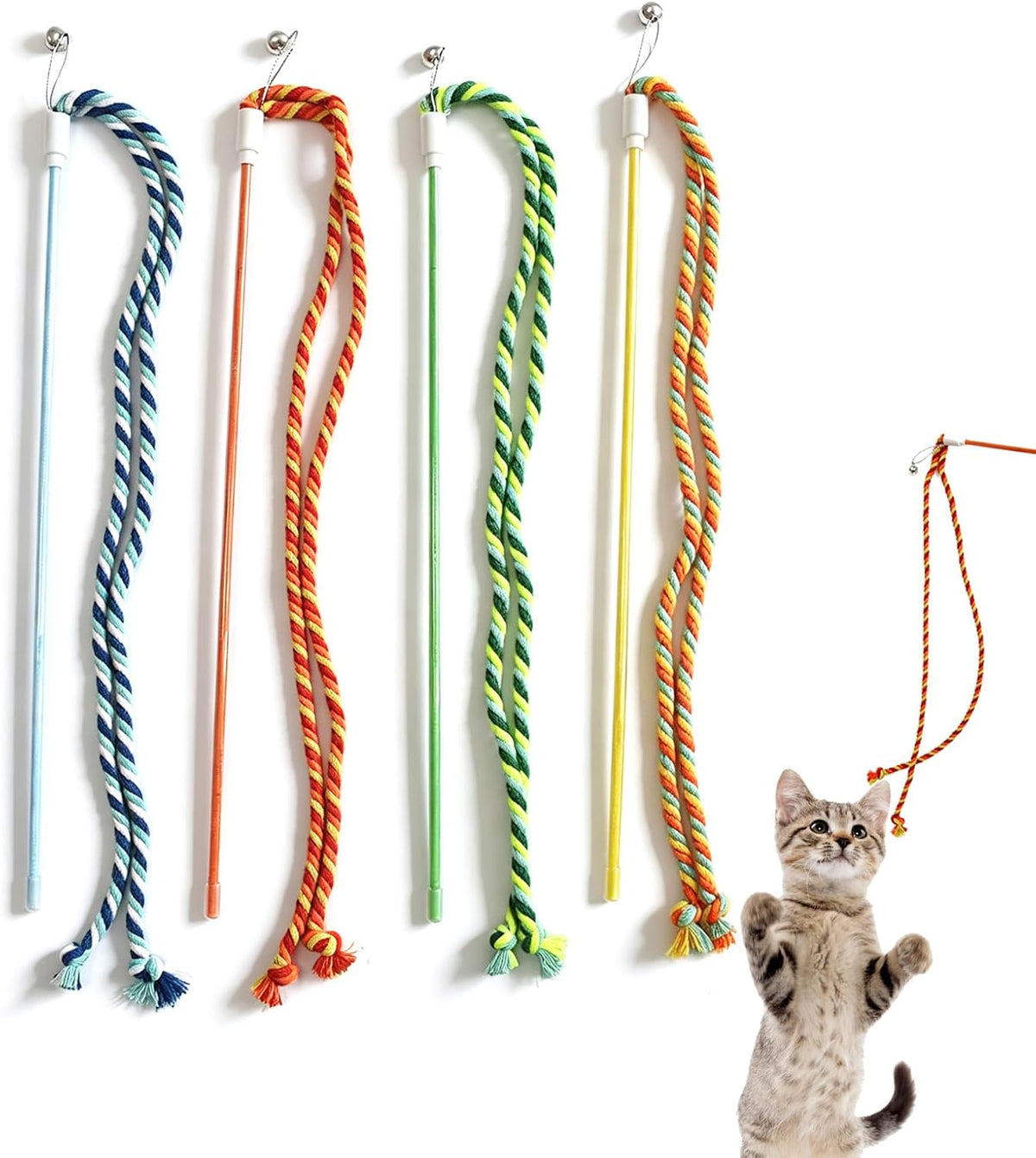 Cat Wand Toy 4 PCS Vibrant Plush Srtip Teaser Wands Interactive Cat Toy