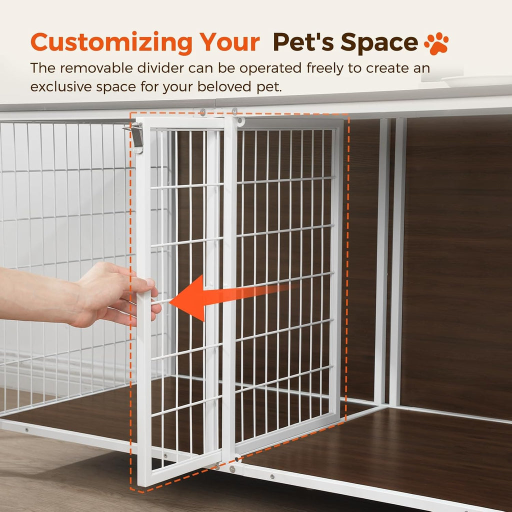 MAHANCRIS Dog Crate Furniture for 2 Dogs, 43.3" Dog Kennel with Removable Divider, Heavy Sturdy Dog Furniture Style Doub