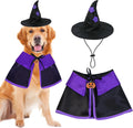 GOYOSWA Dog Halloween Costumes, Dog Witch Costume Halloween Dog Witch Cloak Cape Wizard Hat Halloween Costumes for Small