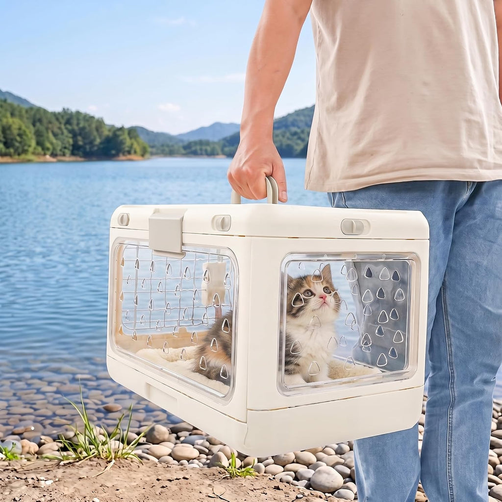 Foldable Hard Shell Pet Carrier, Collapsible Hard Sided Cat Carrier