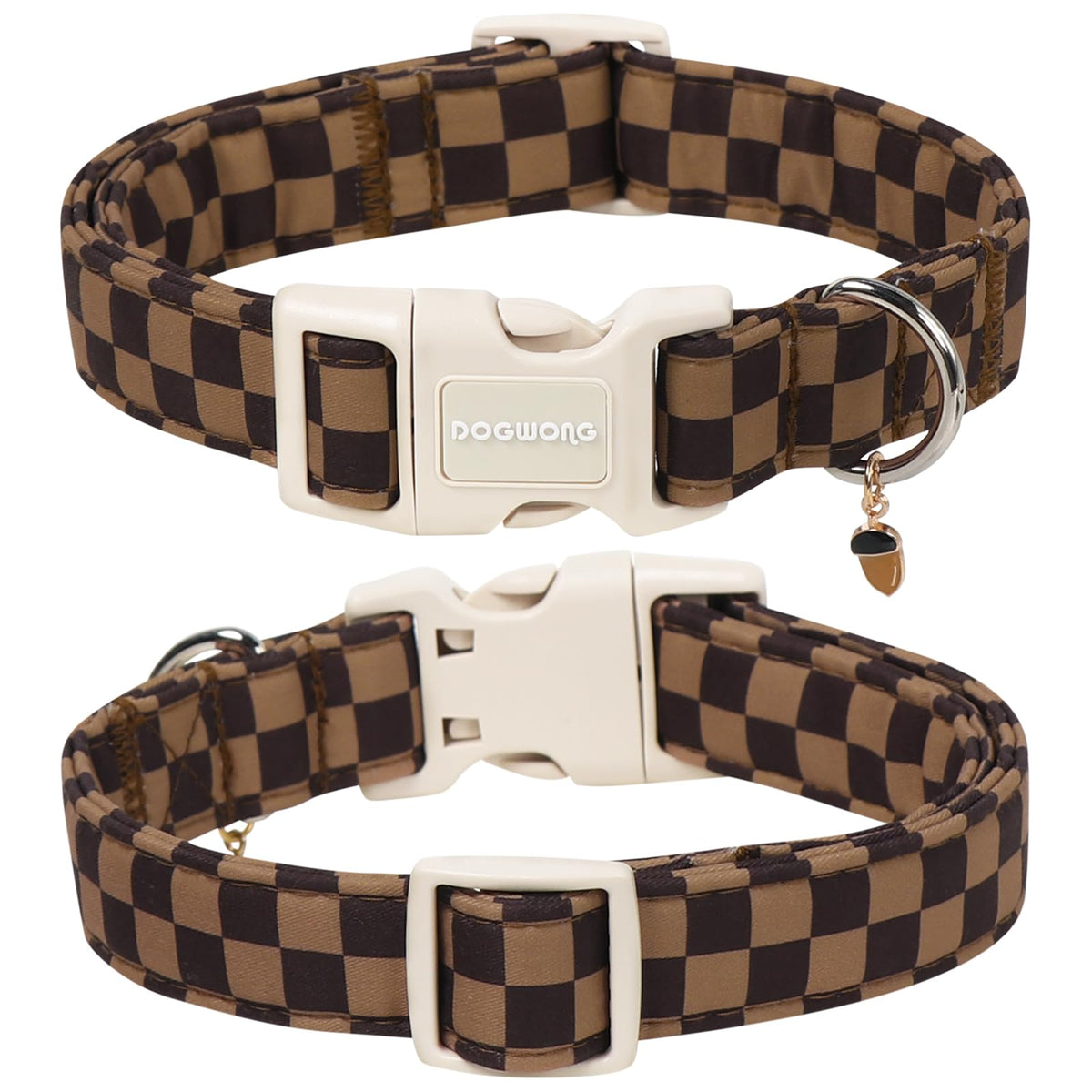 DOGWONG Brown Checked Dog Collar, Autumn Plaid Dog Collar,Western Grid Dogs Collars for Small Medium Dogs, Neck 11-16 inches