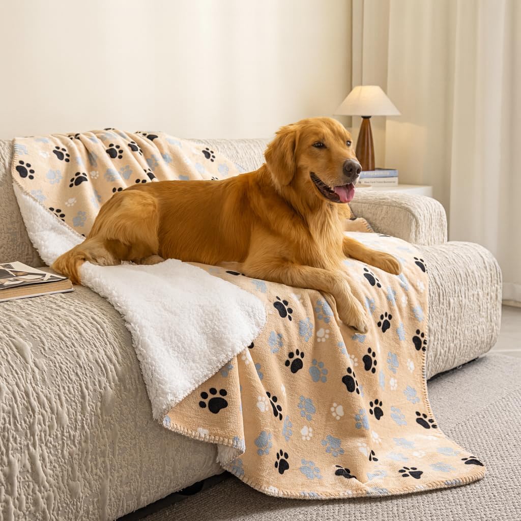 Waterproof Dog Blanket Reversible Pet Sherpa Fleece 40x30 Blue
