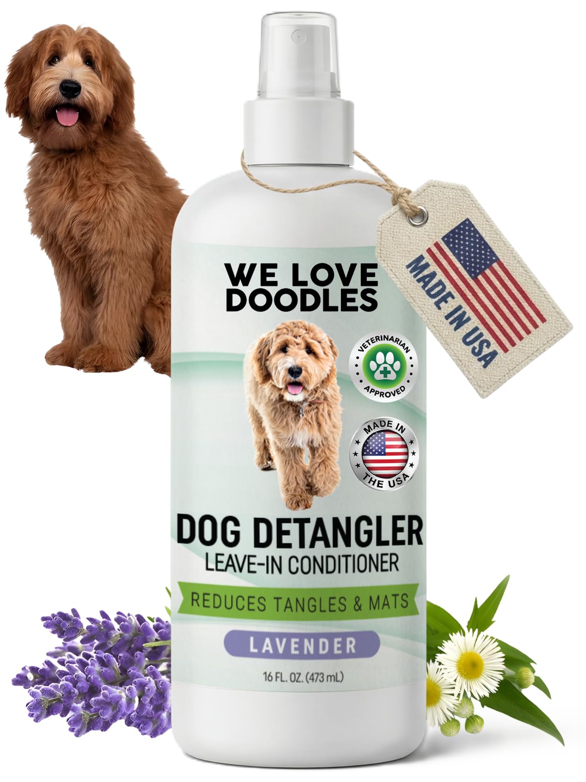 Dog Detangler Spray, Leave-In Conditioner Spray for Dogs, Lavender, 16 OZ