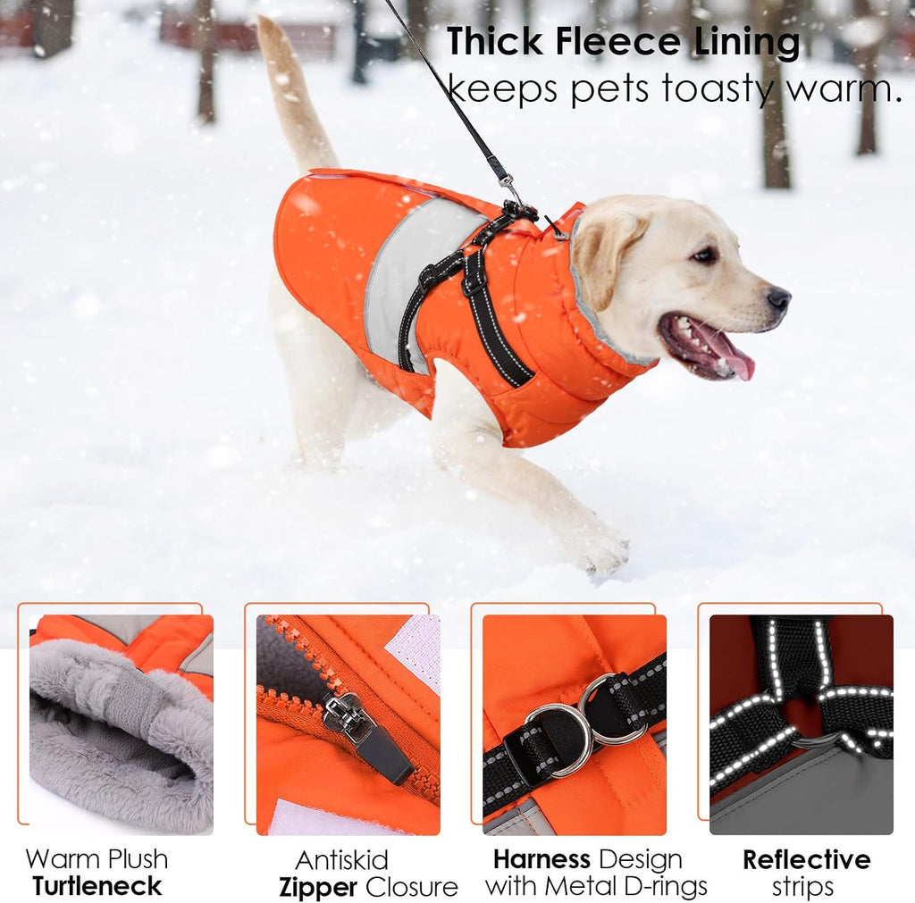 Small Dog Coat Waterproof Dog Winter Jacket with Harness Built in S