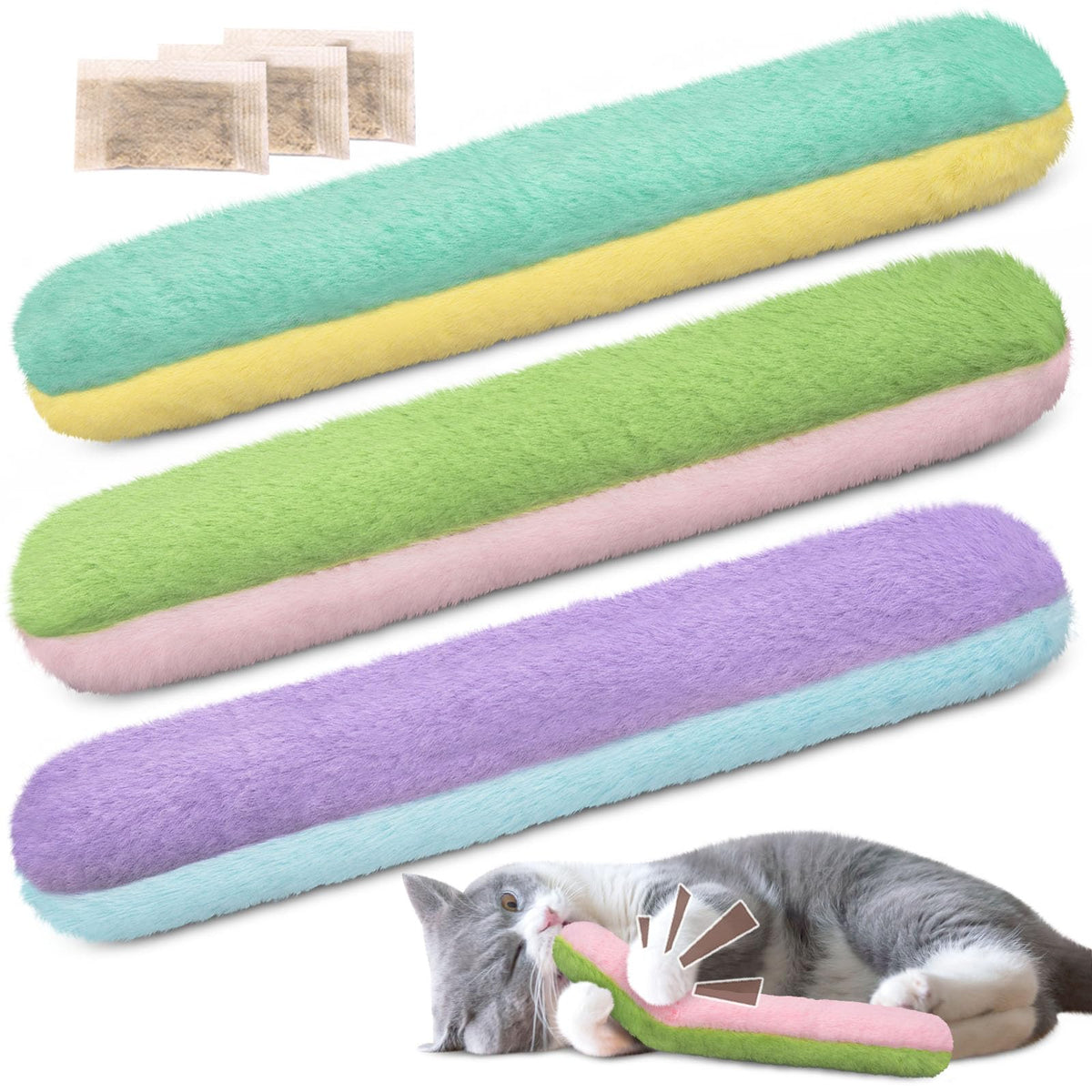 Retro Shaw Cat Toys Pillows, Refillable Catnip Kicker Toys for Indoor Cats