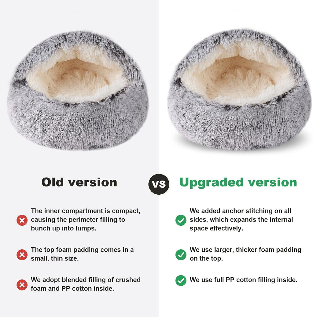Cat Bed for Indoor Cats, Calming Cozy Cave with Self-Warming Plush, Entire Bed Machine Washable & Anti-Slip Base, Breath