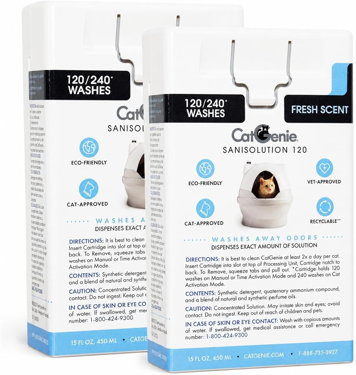 CatGenie SaniSolution Cartridge Fresh Scent (2-Pack) – Self Cleaning Litter Box Refill, Up to 720 Wash Cycles Total, Com