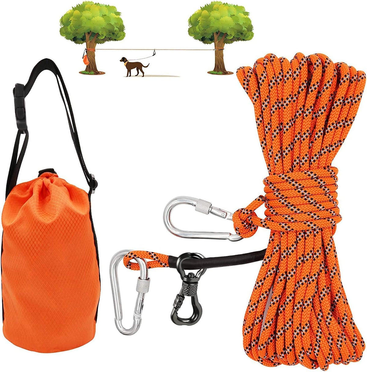 XiaZ Dog Tie Out Cable for Camping, 50ft Portable Overhead Trolley System for Dogs up to 200lbs，Dog Lead for Yard, Campi