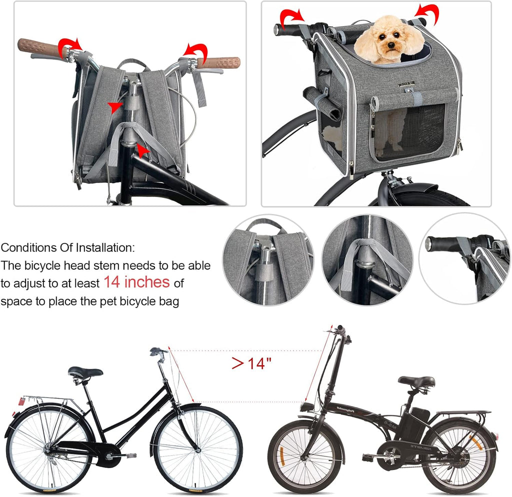 Dog Bike Basket, Expandable Soft-Sided Pet Carrier Backpack with 4 Open Doors, 4 Mesh Windows for Small Dog Cat Puppies 
