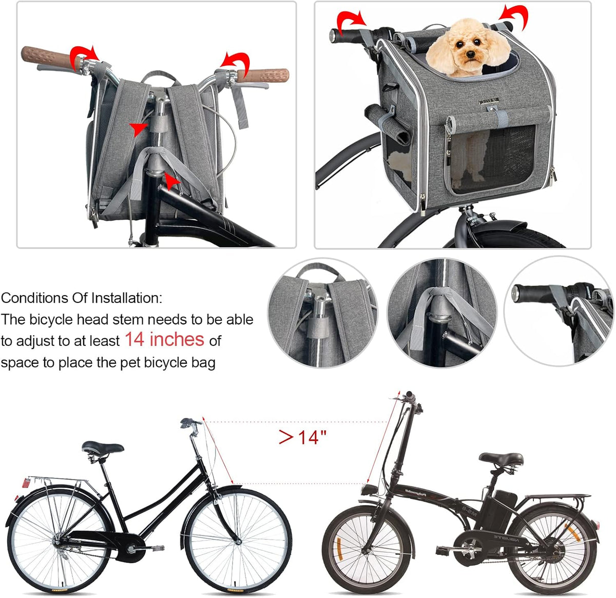 Dog Bike Basket, Expandable Soft-Sided Pet Carrier Backpack with 4 Open Doors, 4 Mesh Windows for Small Dog Cat Puppies 