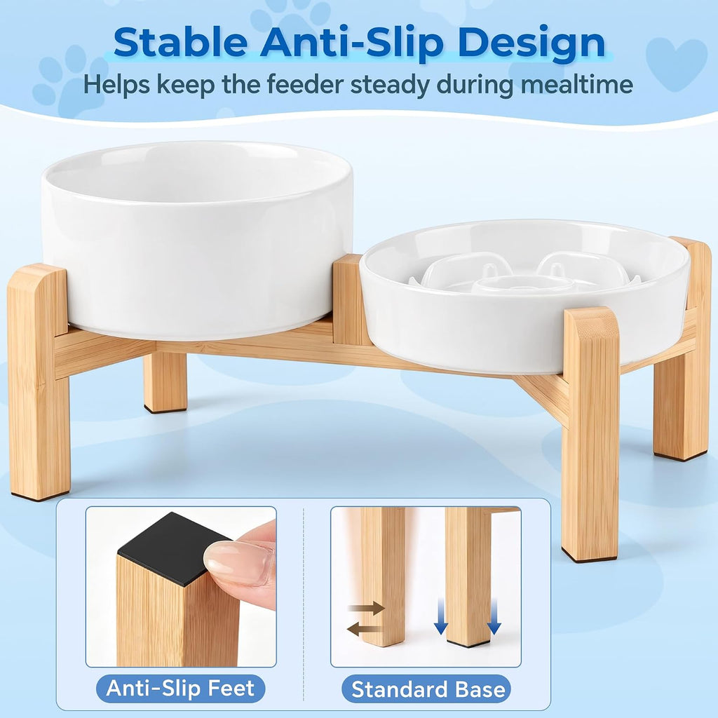 Raised Ceramic Slow Feeder Dog Bowls(0.8 Cups) with Dog Water Dish(700ML)