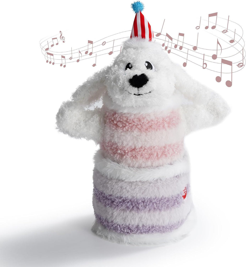 Fuzzwoof Dog Birthday Cake, Interactive Singing & Dancing Dog Birthday Toy with Birthday Song, Plush Musical Puppy Toy f