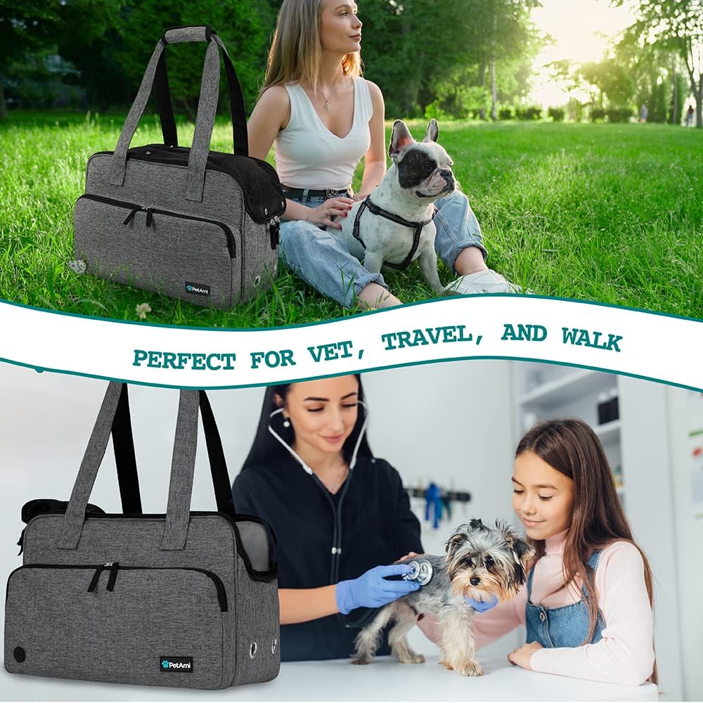 PetAmi Small Dog Purse Carrier, Airline Approved Soft Sided Tote, Dark Gray