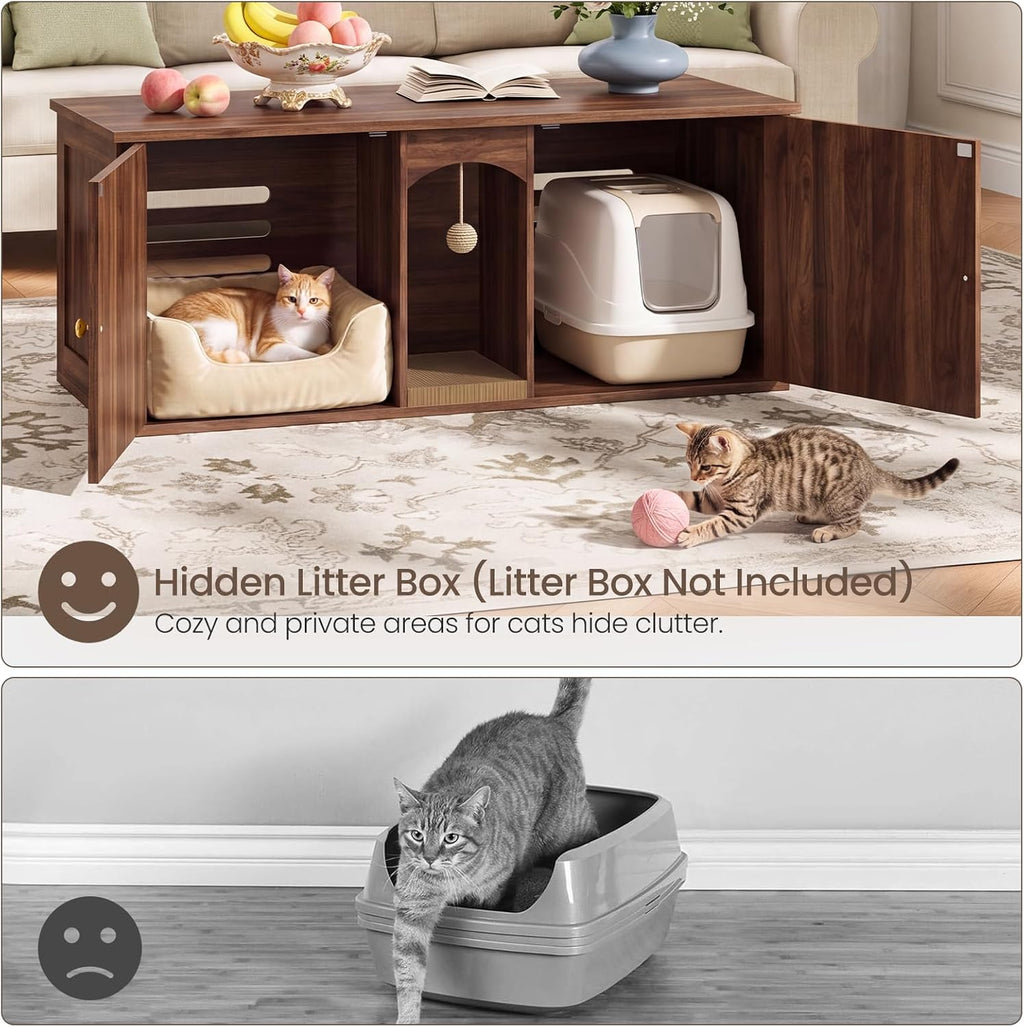 CHOEZON 47.2'' Cat Litter Box Enclosure for 2 Cats with Scratch Pad, Walnut