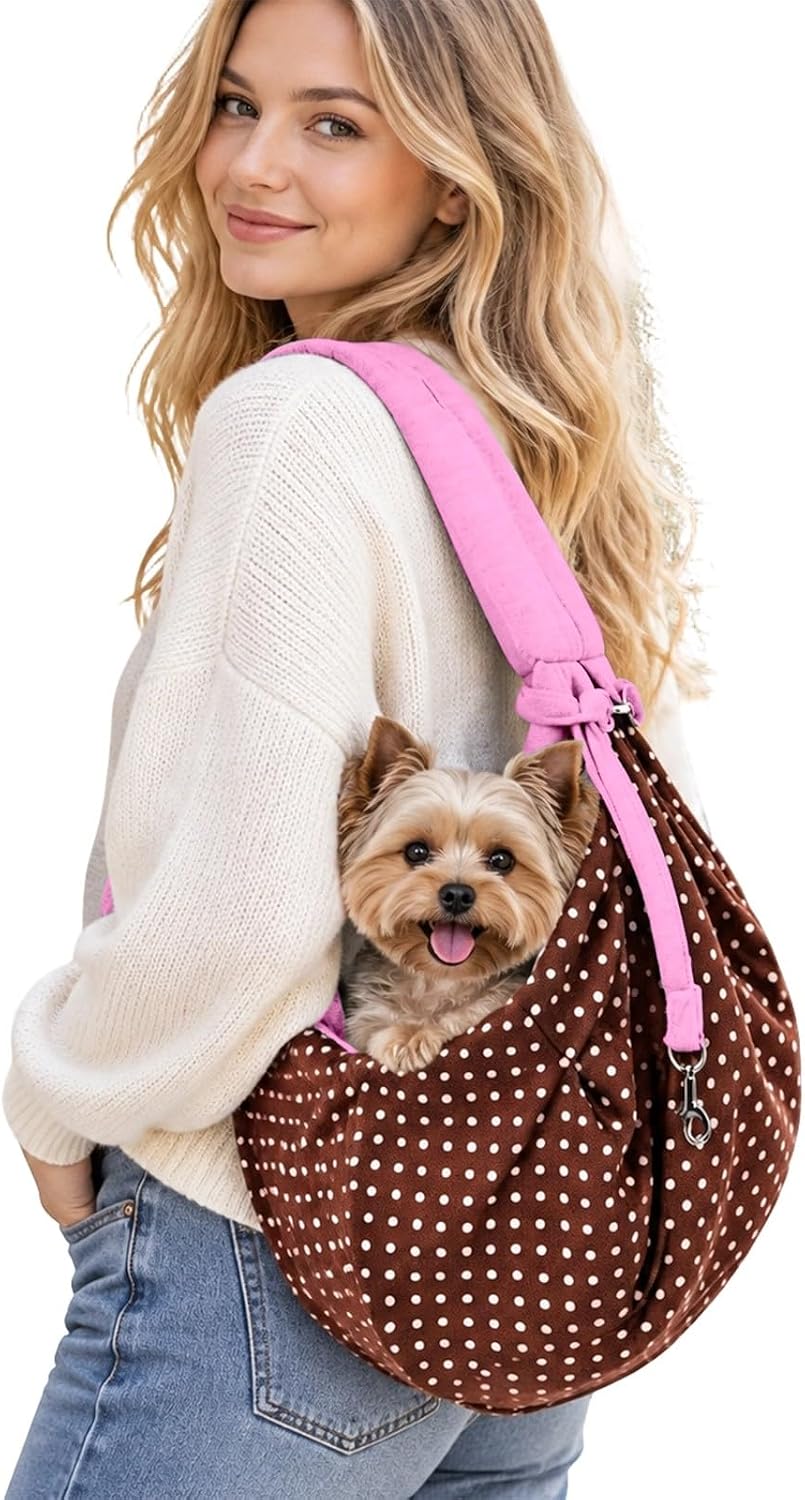 Women Men Pet Sling Carrier Bag Polka Dot Travel Tote for Cats Dogs