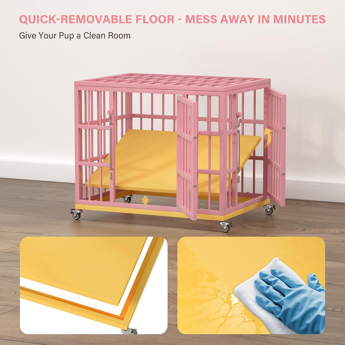 VERIFURTY 24" Heavy Duty Dog Crate, Pink Metal Kennel for Small Dogs