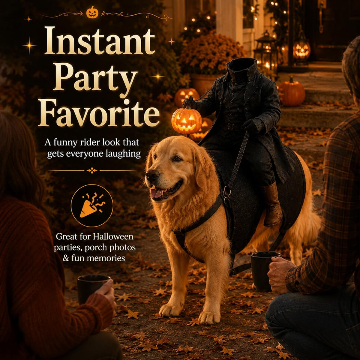 Light-Up Headless Horseman Pet Costume Pumpkin Rider Harness