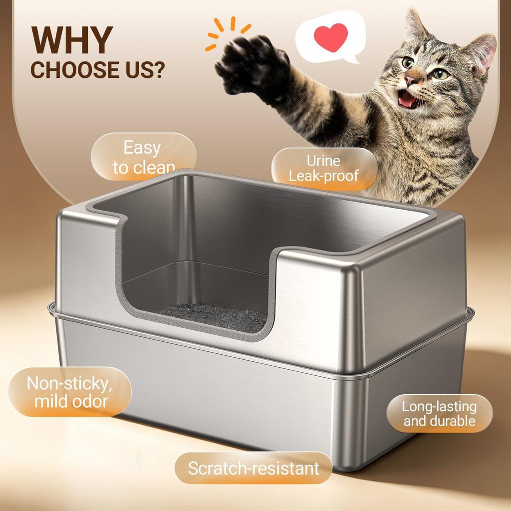 Non-Stick Entirely Stainless Steel Litter Box Splash-Proof & Leak-Proof