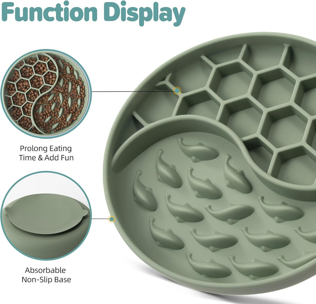 Slow Feeder Dog Bowl, Pet Puzzle Dish w/Suction Cup, Small Medium