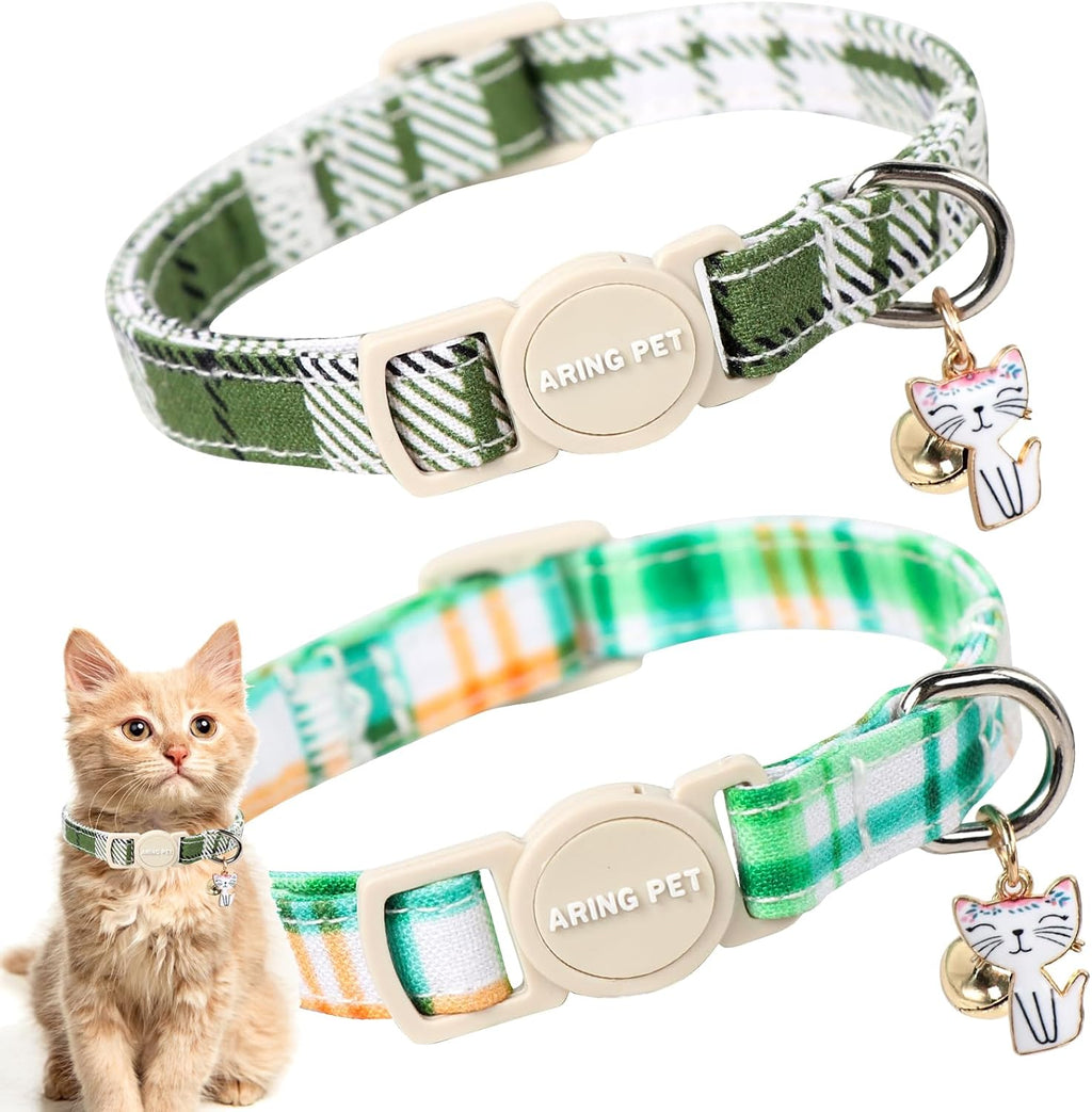ARING PET 2 Pack Cat Collars-Cute Breakaway Cat Collar with Bell & Pendant, Adjustable Christmas Kitten Collars with Saf