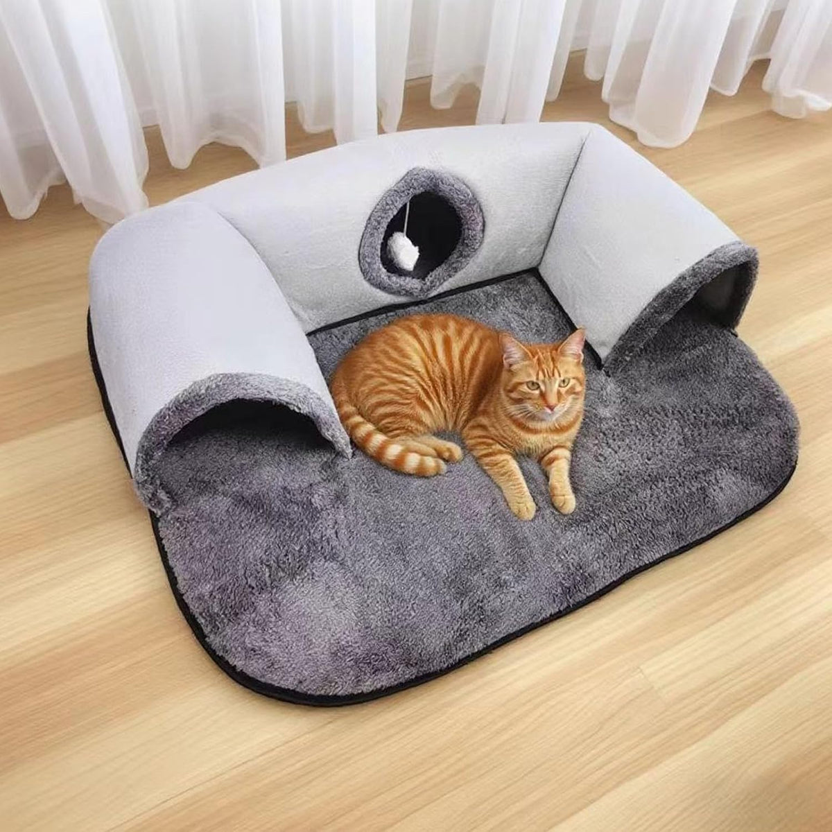 U Shape Cats Play Tunnel with Polyester Fabric, Foldable, S