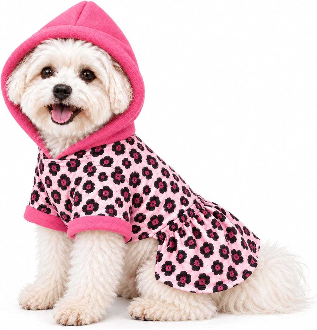 Dog Hoodie Sweaters for Small Dogs,Leopard Print Hooded Dress Skirt for Chihuahua Yorkie Pomeranian Maltese Poodle Pug,W