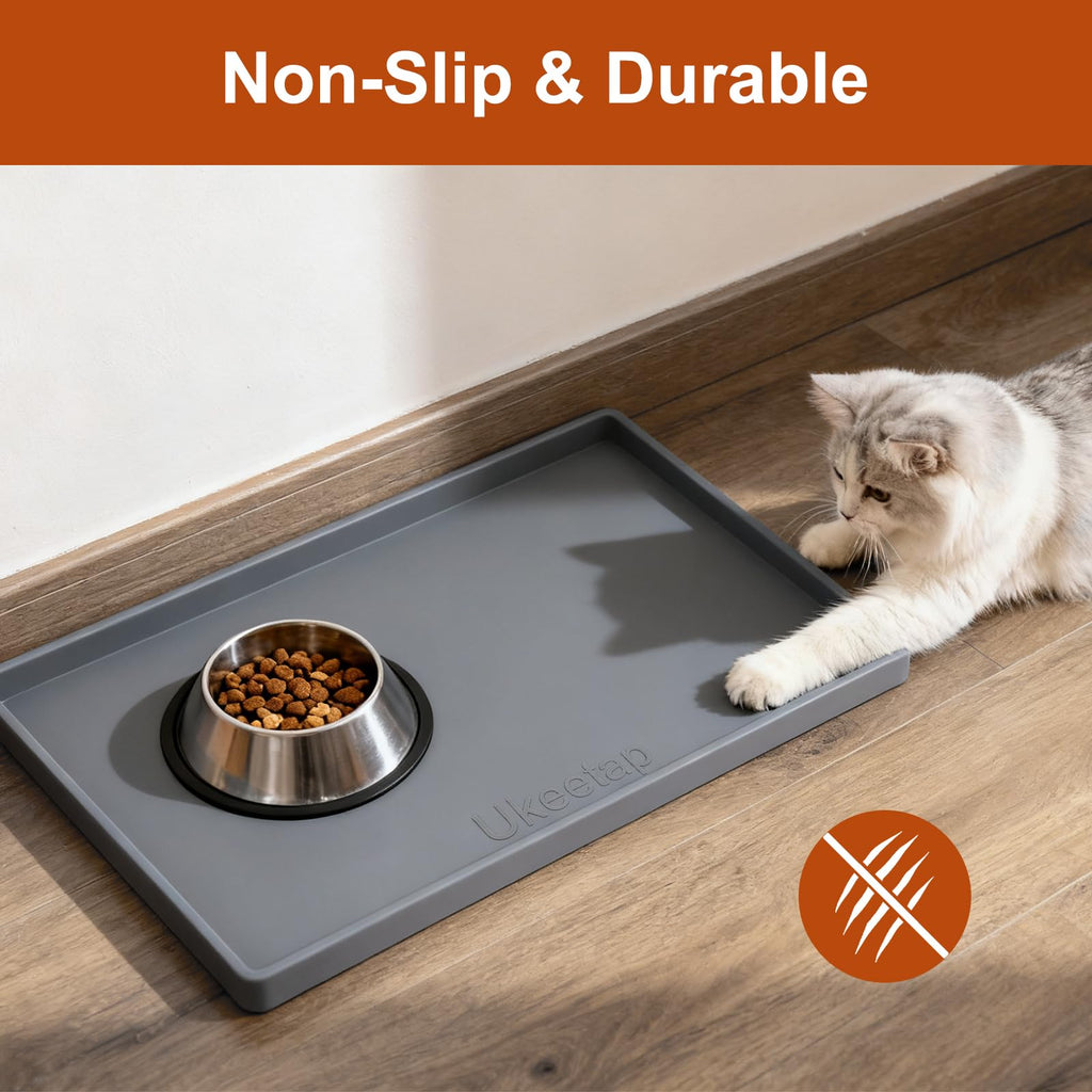 19" x 12" Extra Thick Silicone Mat Waterproof with Raised Edge, Gray
