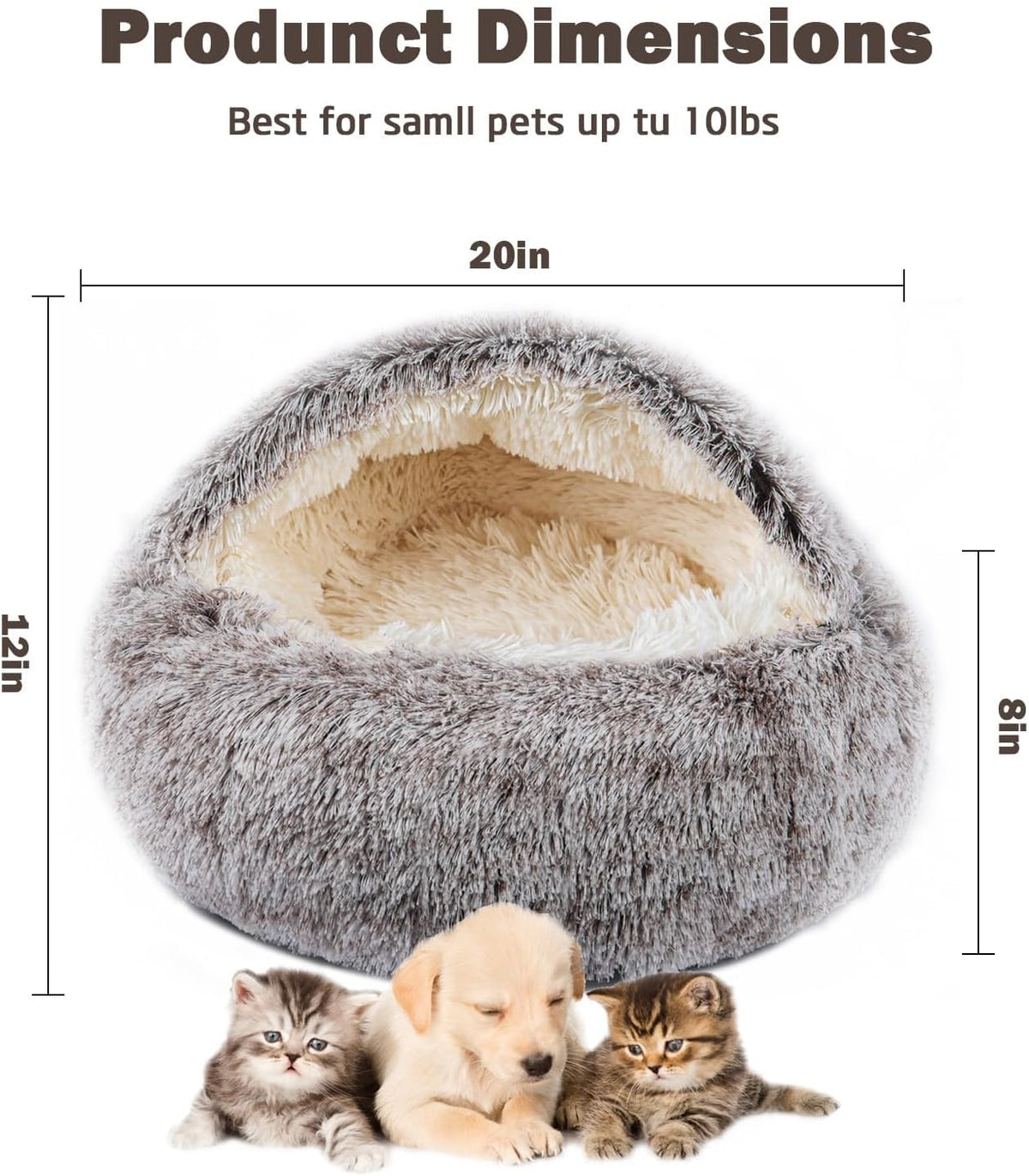 Cat Bed for Indoor Cats, Calming Cozy Cave with Self-Warming Plush, Entire Bed Machine Washable & Anti-Slip Base, Breath