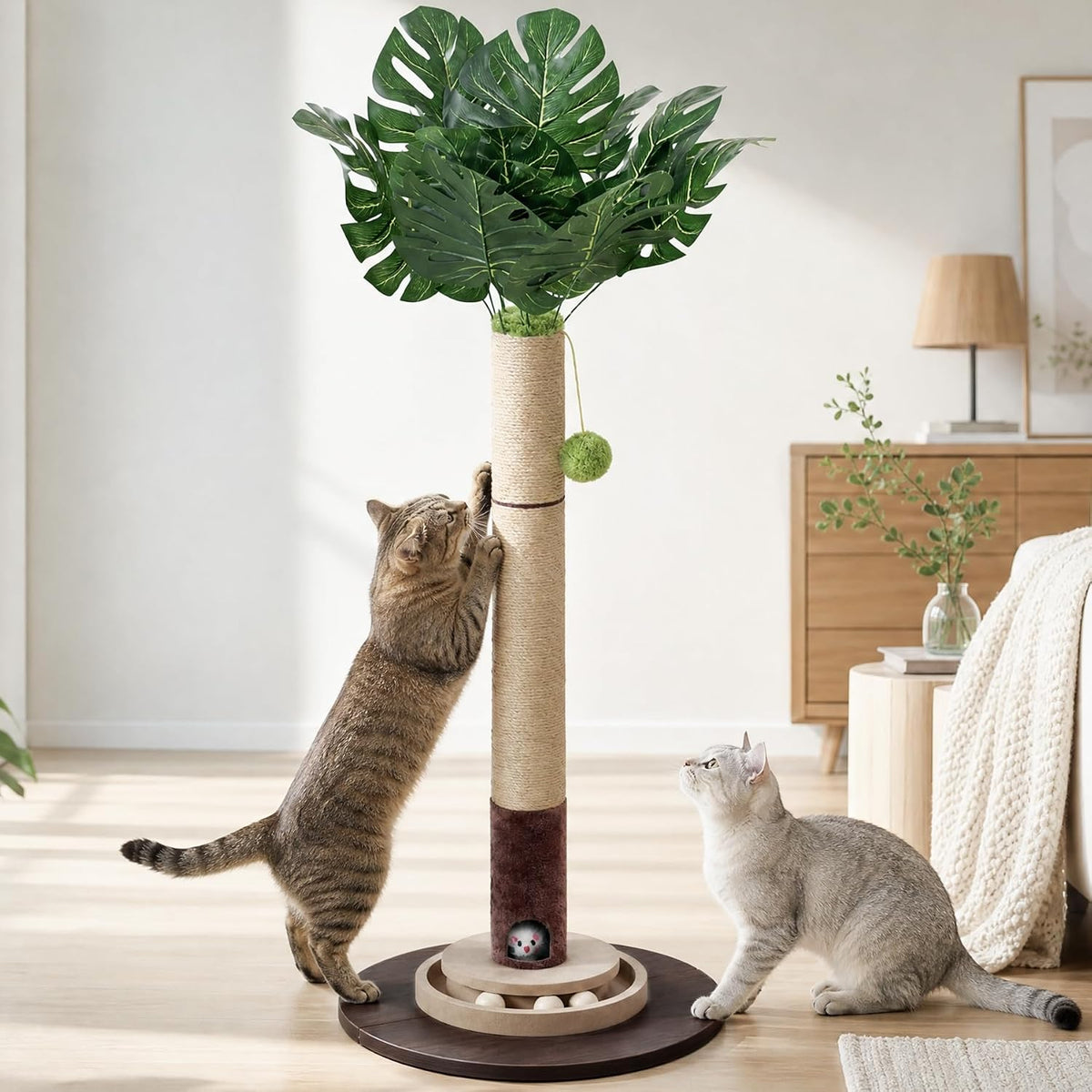 40" Cat Scratching Post, Natural Sisal Rope Cat Scratcher Tree