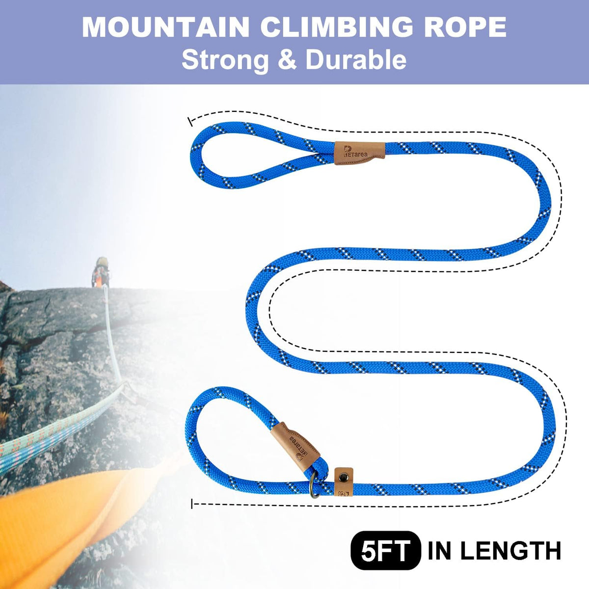 5 FT Slip Lead Dog Leash, Heavy Duty Rope Leash for Small Medium Large Dogs, No Pull Training Lead with Reflective Threa