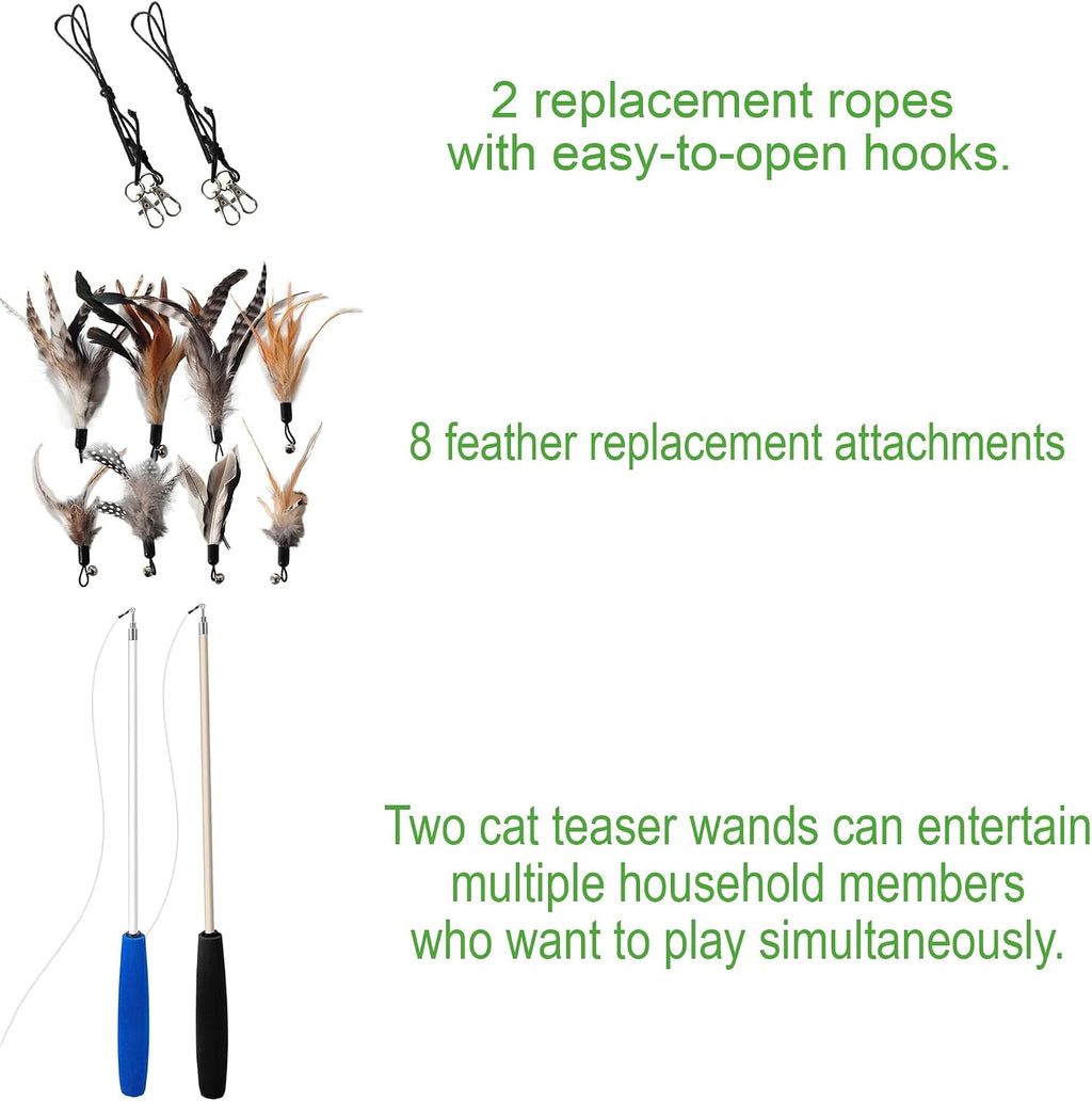 Cat Toys - No Chemical Dyeing Cat Feather Toys for Indoor Cats - Include Cat Wand and Natural Feather Refills